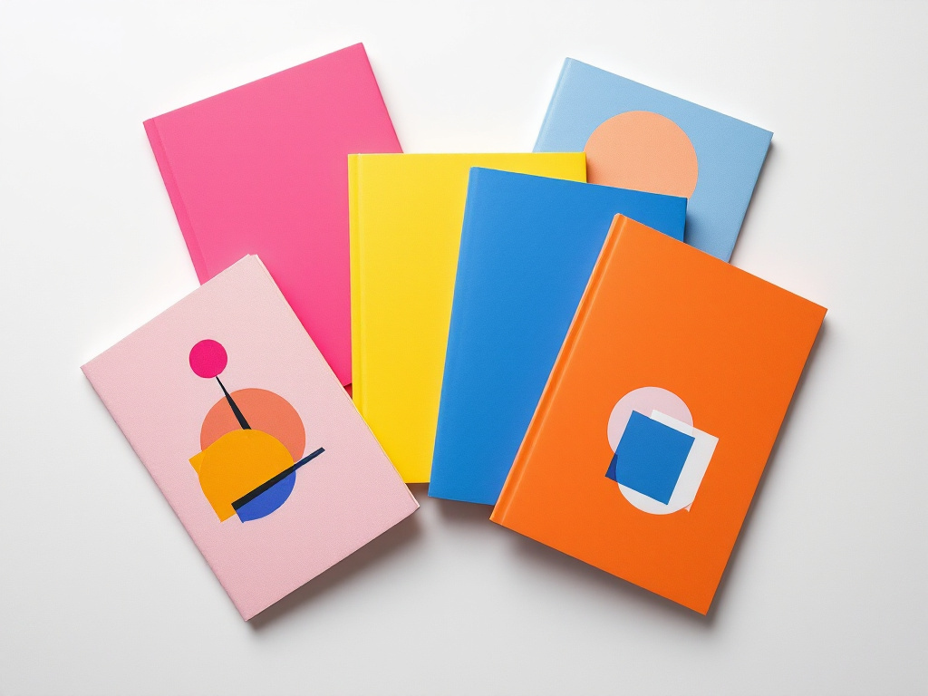 Colorful printed art books and zines for creative studios