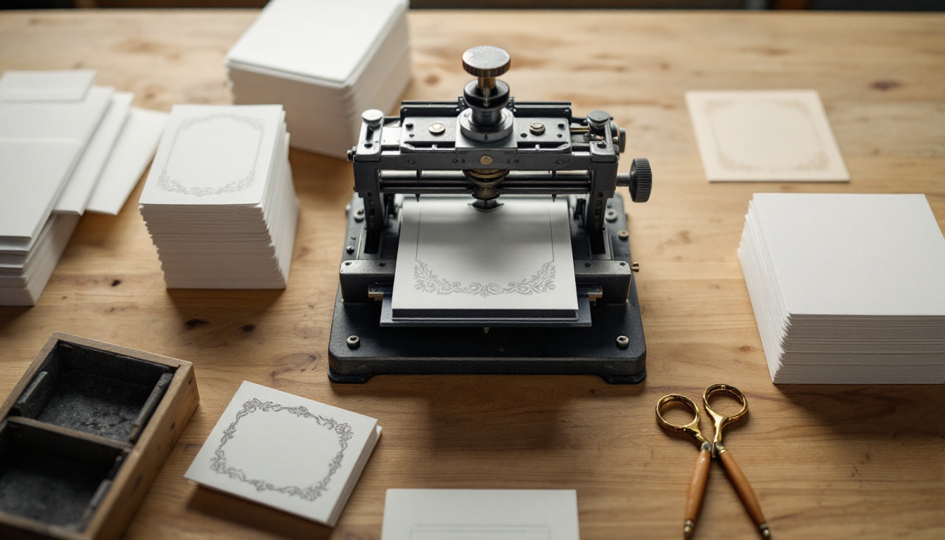 Letterpress invitation production with blank cotton cards and hand press at VSL Print NYC