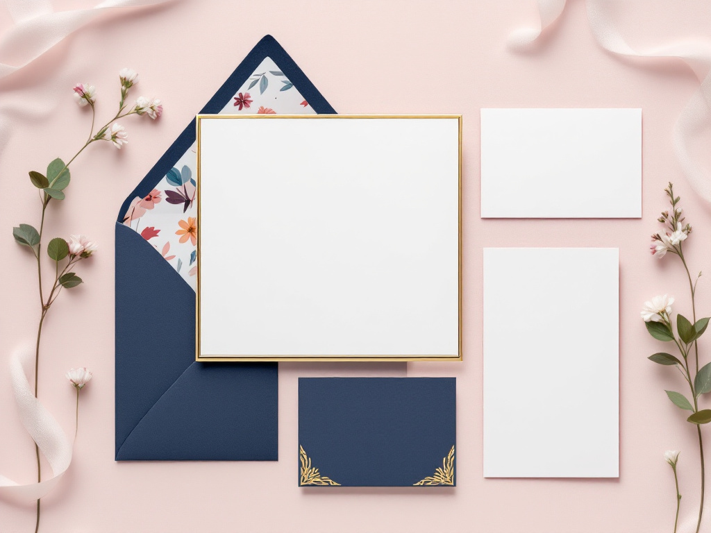 Complete invitation suite with matching invitation, RSVP card, lined envelope, and menu card