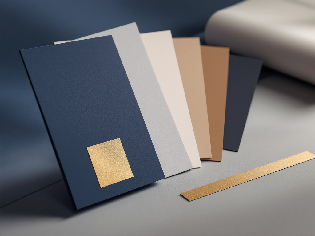 Paper stocks, soft-touch and spot-UV finish samples, and foil strip at VSL Print NYC