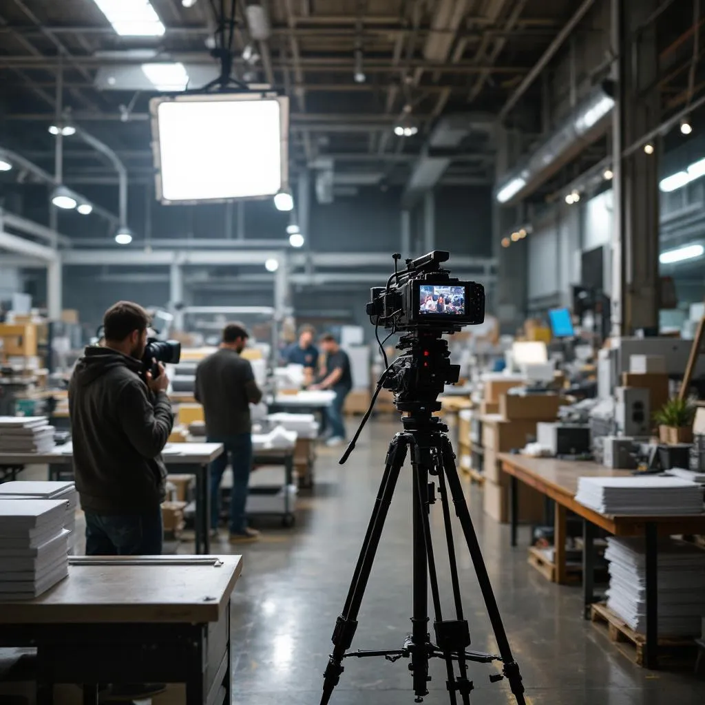TV production filming inside commercial print shop for CNBC The Profit